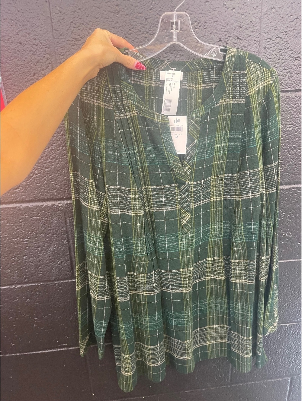 J. Jill Medium Green Plaid Blouse
